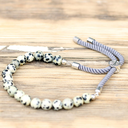 925 Silver Plated Gemstone Charcoal String Bracelet - Dalmatian Jasper – lifestyle shot