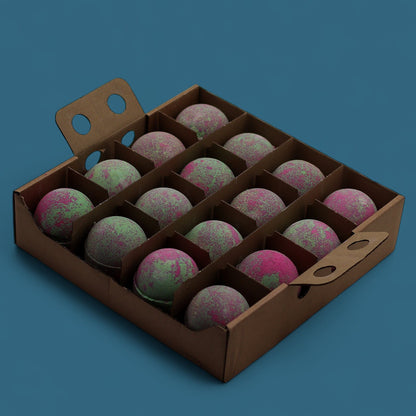 Set of 3 Fruity Rhubarb Bath Bombs – packaging