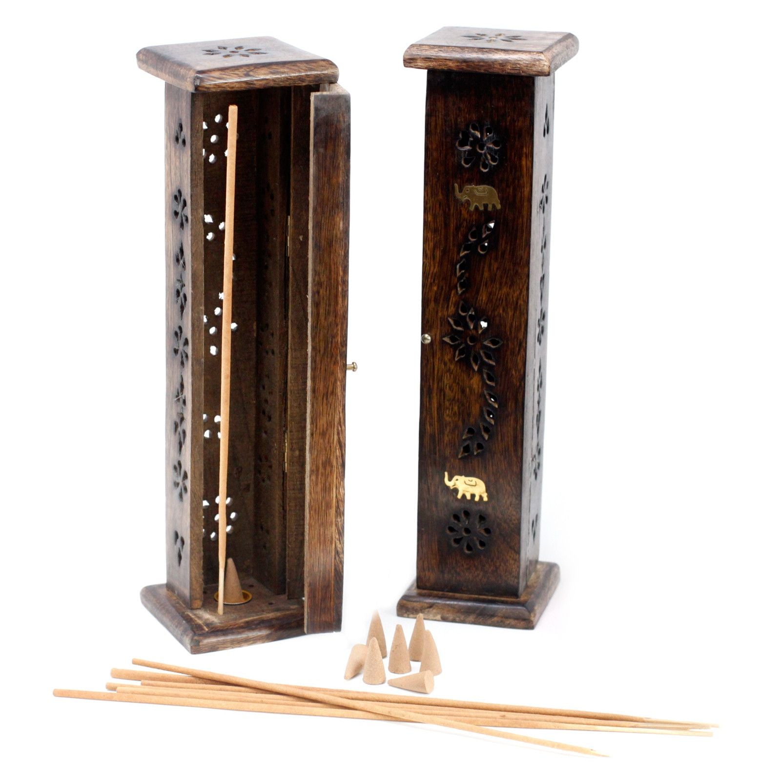 Square Incense Tower - Brass inlay - Mango Wood – lifestyle shot