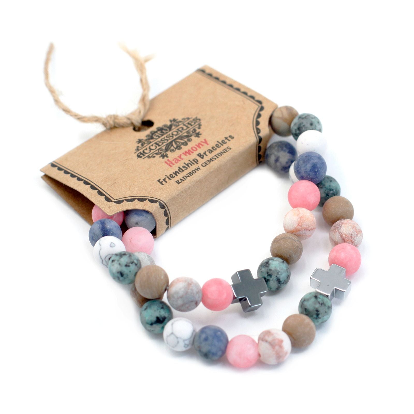 Set of 2 Gemstones Friendship Bracelets - Harmony - Rainbow Gemstones | Auro & Co