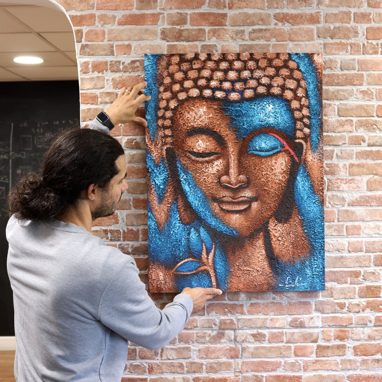 Buddha Painting - Blue & Gold Flower 75x55cm – lifestyle shot