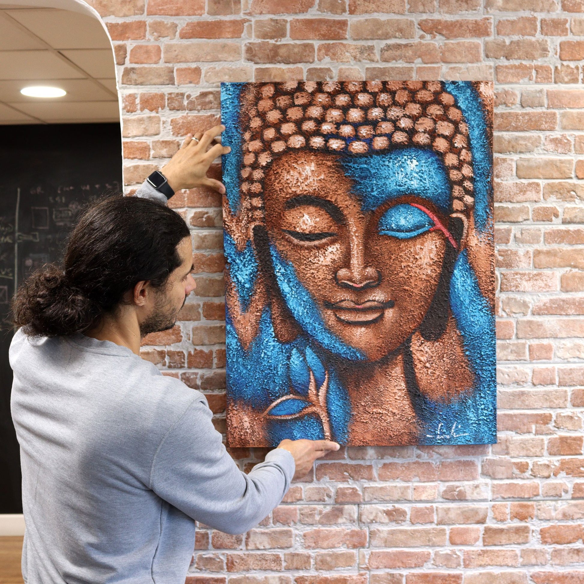 Buddha Painting - Silver & Rose Gold Flower 75x55cm – lifestyle shot