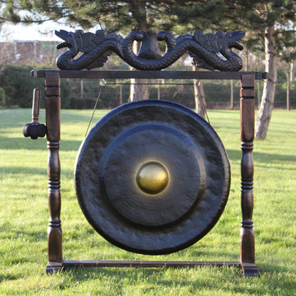 Large Gong in Brown Antique Stand - 80cm - Black – lifestyle shot