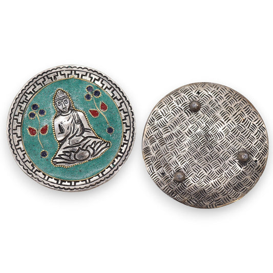 Buddha Incense Holder - Green Aluminium, 10cm