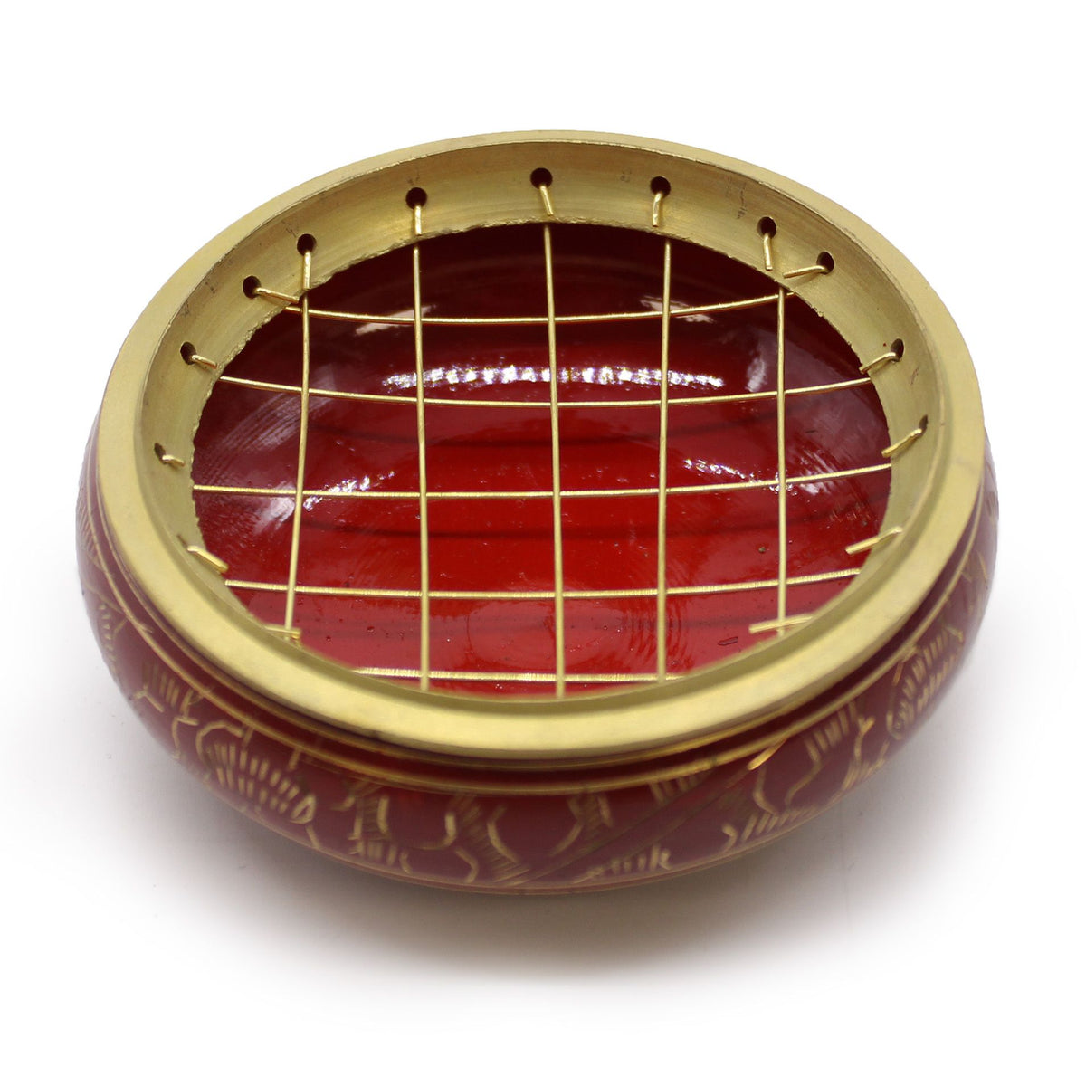 Root Chakra Charcoal Incense Jar, Burgundy, Brass