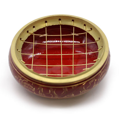 Root Chakra Charcoal Incense Jar, Burgundy, Brass