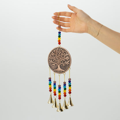 Tree of Life Brass Chime with Chakra Beads, Medium, 5 Bells