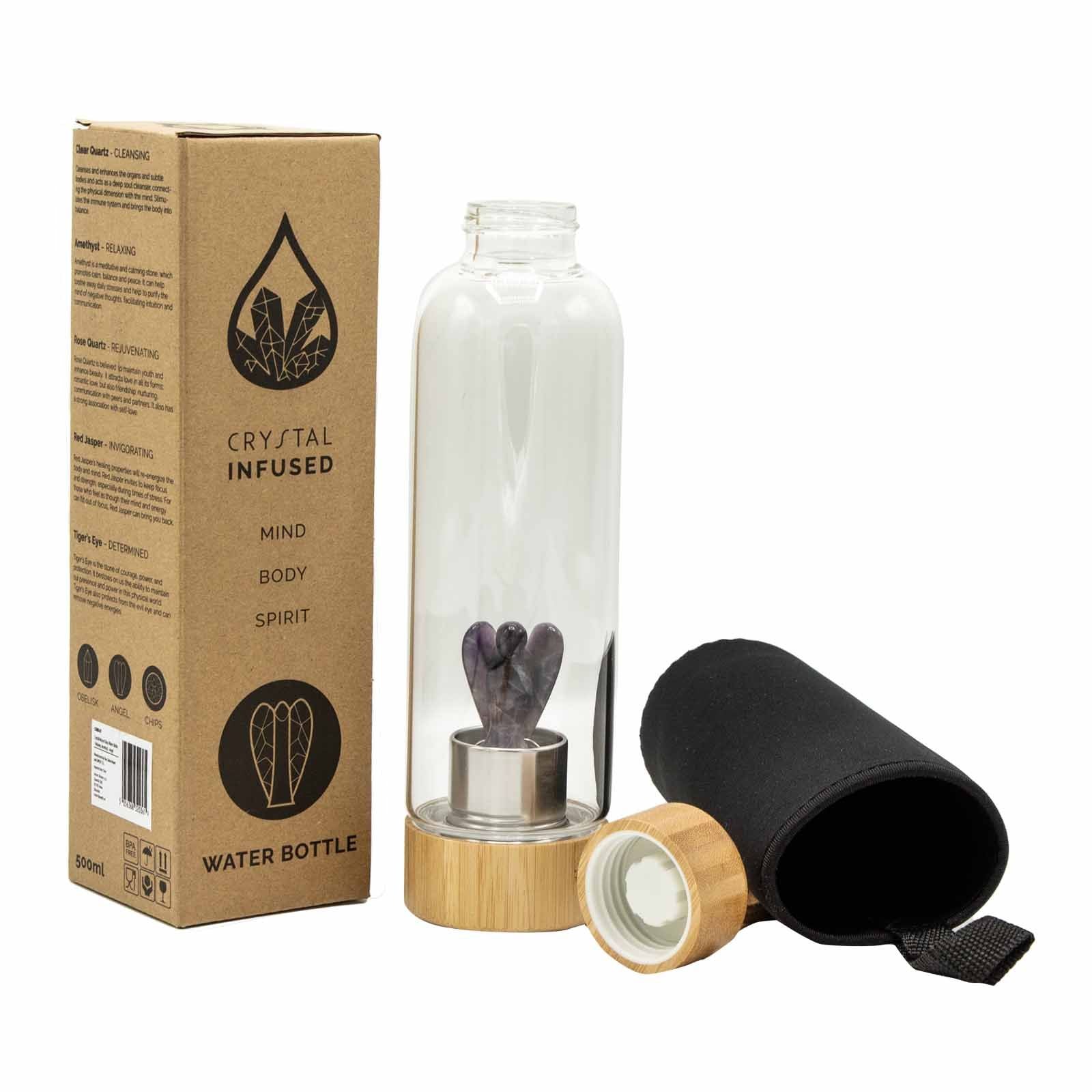 Crystal Infused Glass Water Bottle - Relaxing Amethyst - Angel – lifestyle shot