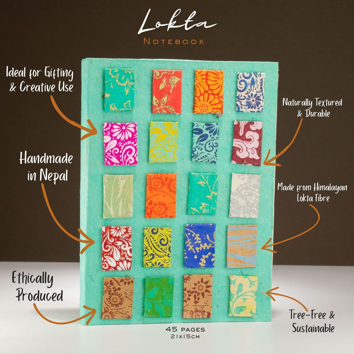 Teal Lokta Mini Tiles Notebook, Large