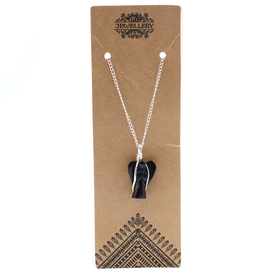 Gemstone Guardian Angel Pendant - Black Agate – detail view