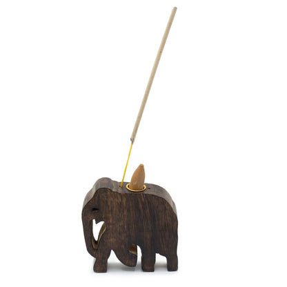 Elephant Mango Wood Incense Cone and Stick Holder, 10cm
