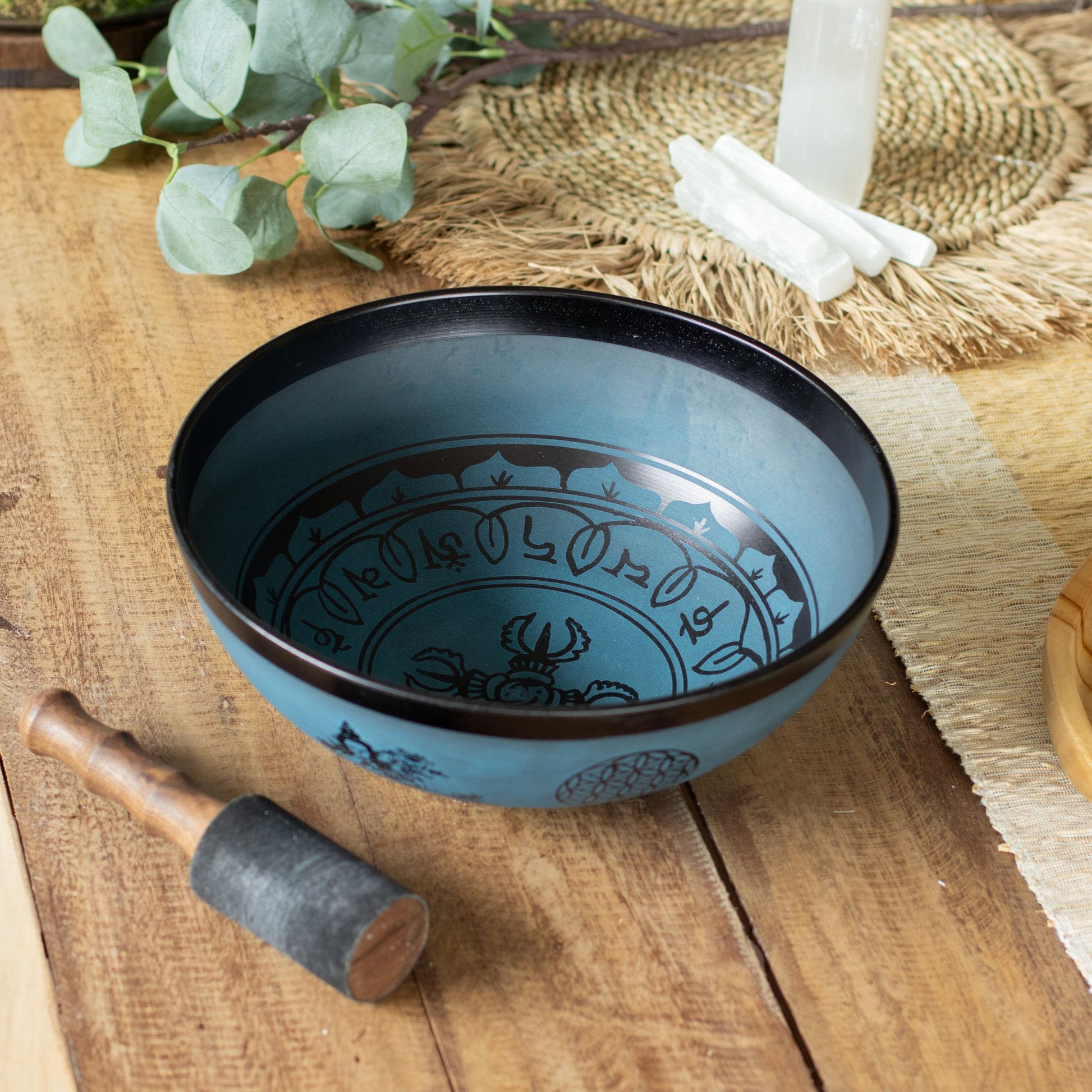 Large Aluminum Singing Bowl - Tibetan Double Dorjy Design - Blue (27cm) – product image 5