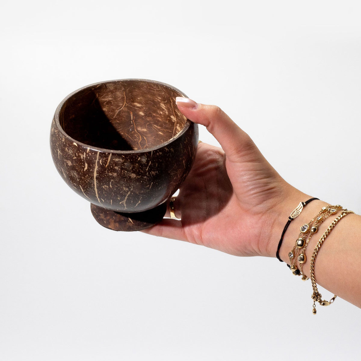 Natural Coconut Shell Bowl on Wooden Stand, Small, 9 x 10cm