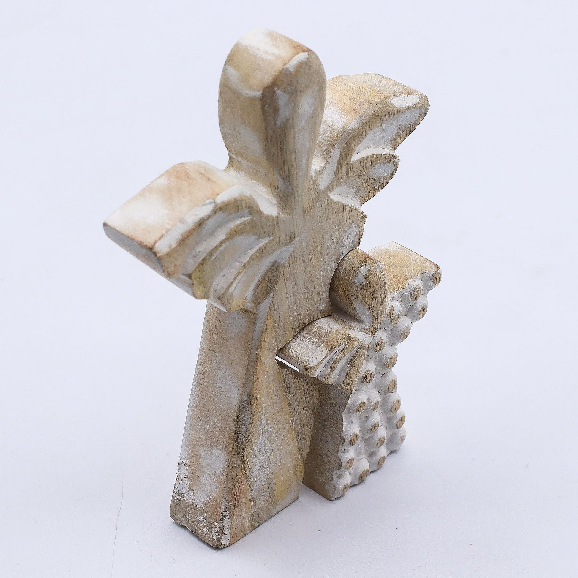 Mango Wood Angel in Angel - Whitewash – detail view