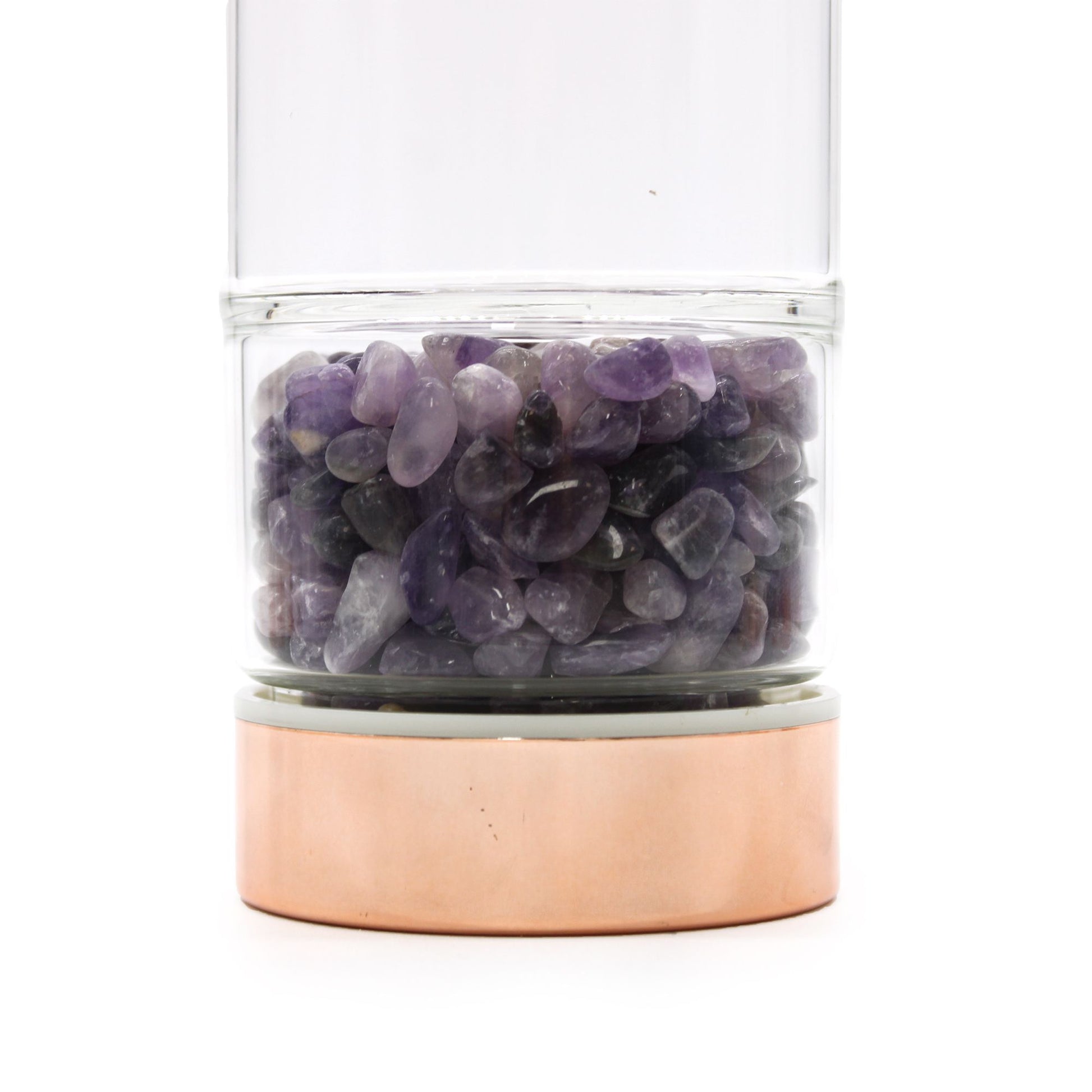 Crystal Glass Tea Infuser Bottle - Rose Gold - Amethyst – detail view