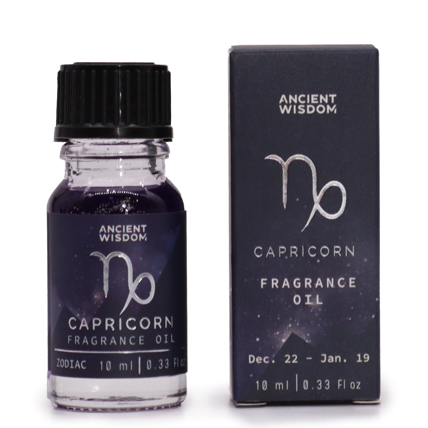 Capricorn fragrance oil bottle and packaging on a white background