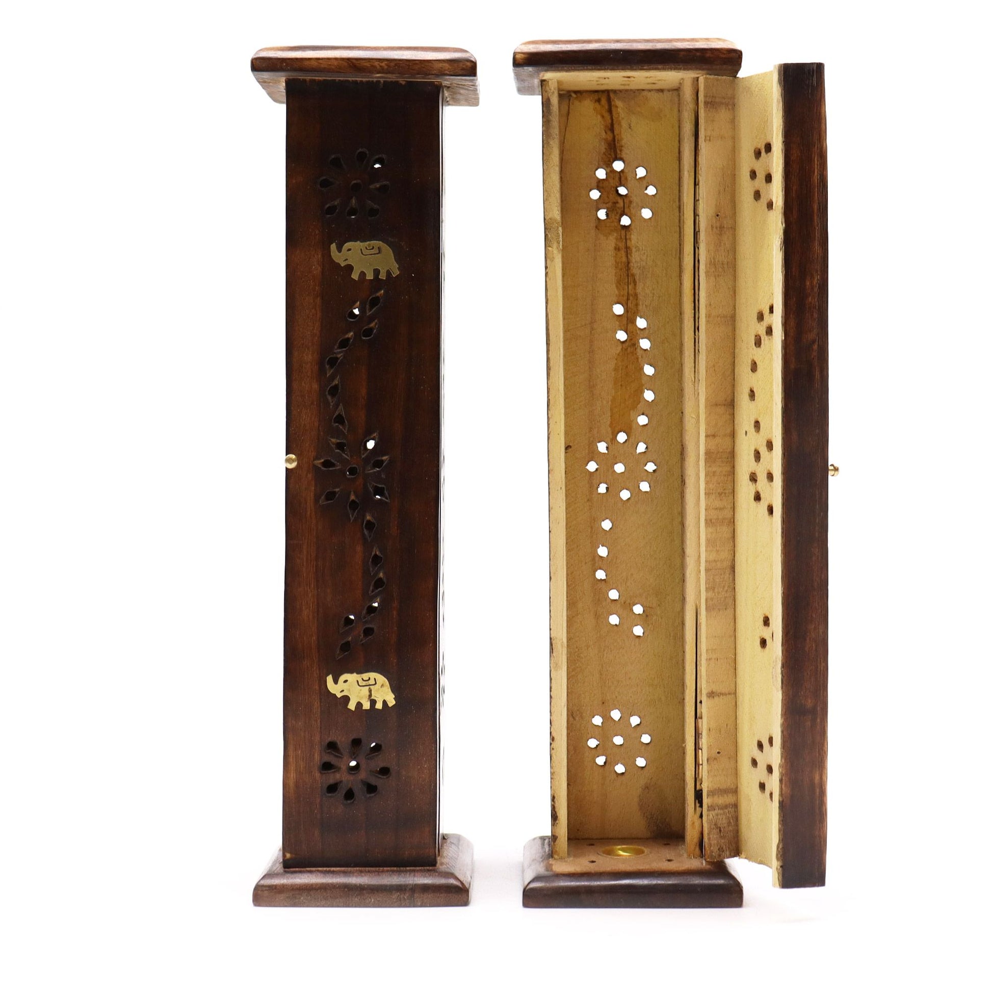 Square Incense Tower - Brass inlay - Mango Wood | Auro & Co