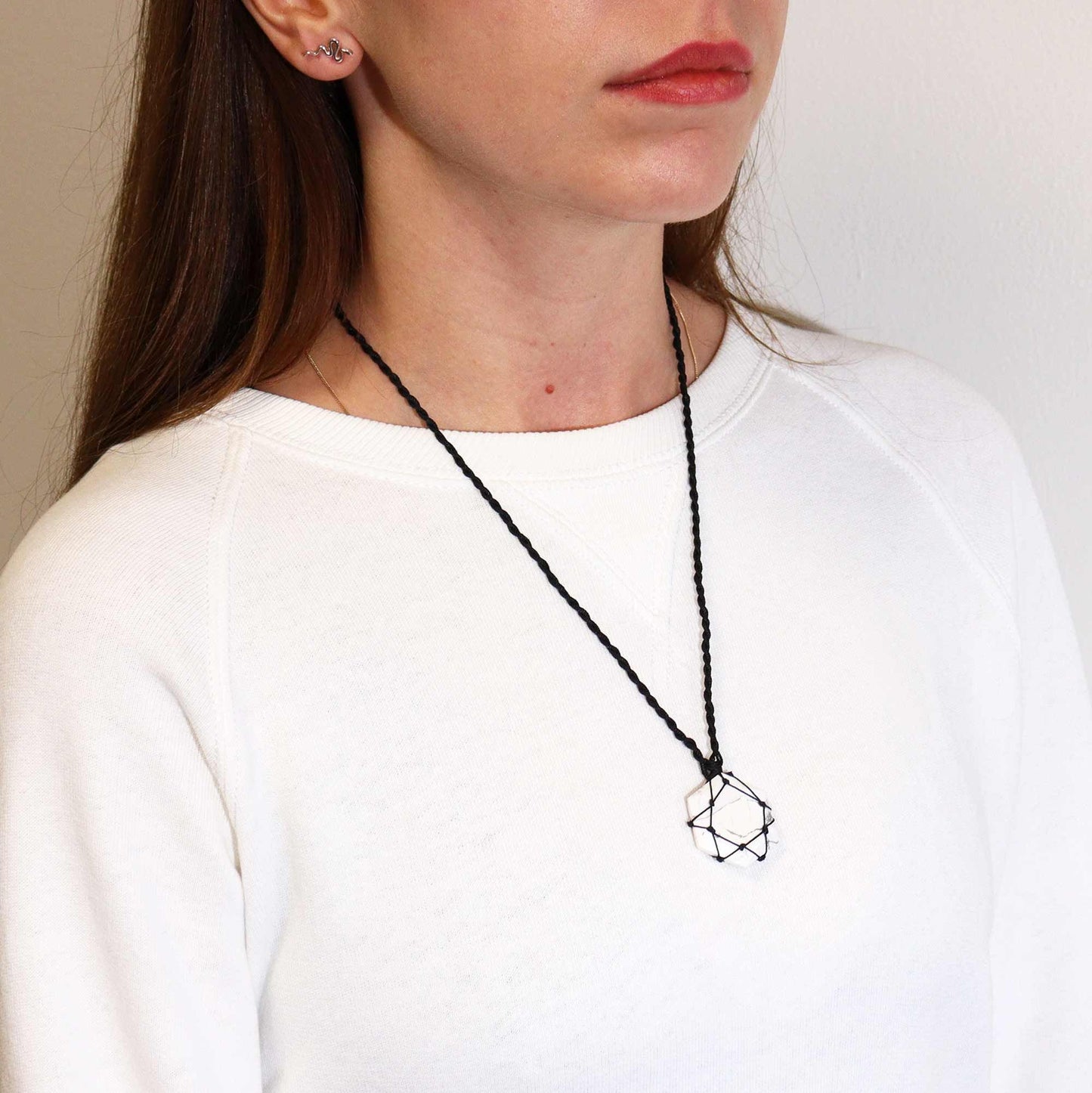 Laced Gemstone Hexagon Pendant - White Howlite – lifestyle shot