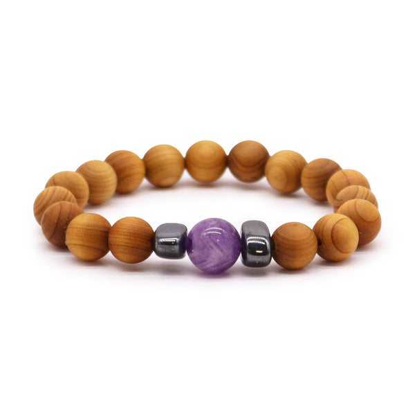 Cedarwood Third Eye Chakra Bangle with Amethyst | Auro & Co