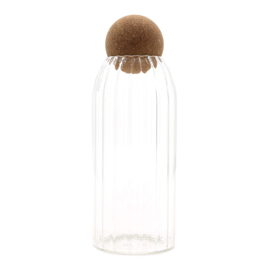 Minimalist Cork-Ball Ribbed Glass Jar – 20cm