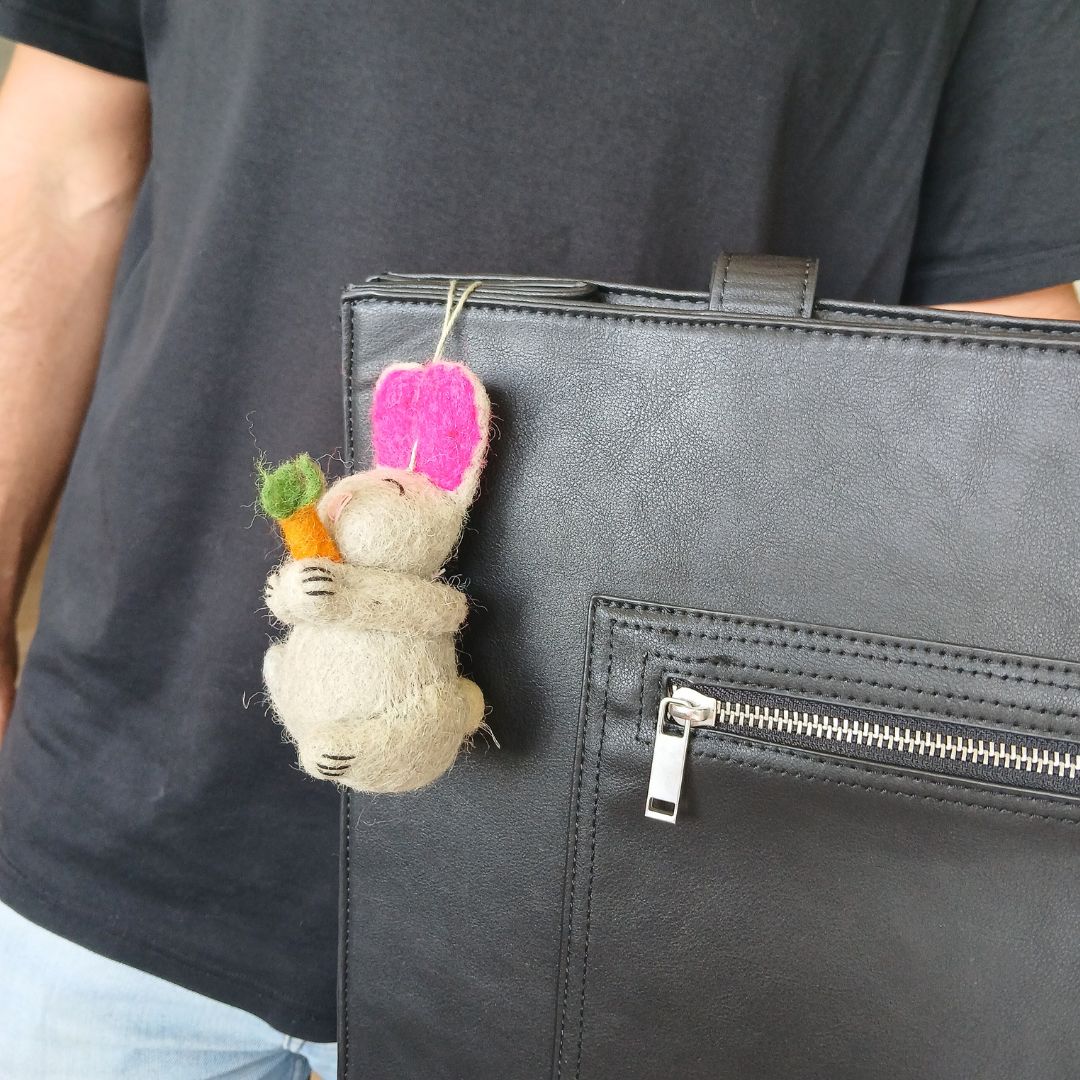 Felt Rabbit & Sheep Charms, Set of 8, Hanging Decorations & Bag Charms