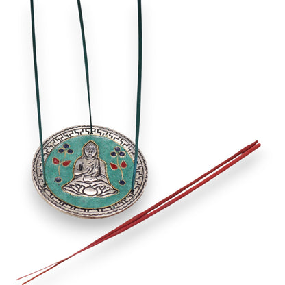 Buddha Incense Holder - Green Aluminium, 10cm