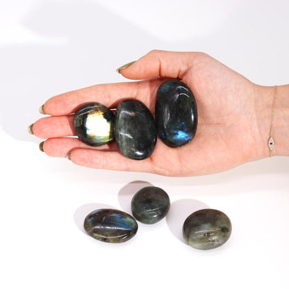 Madagascar Labradorite Palm Stone (approx 25-30gms 55-60mm) – lifestyle shot