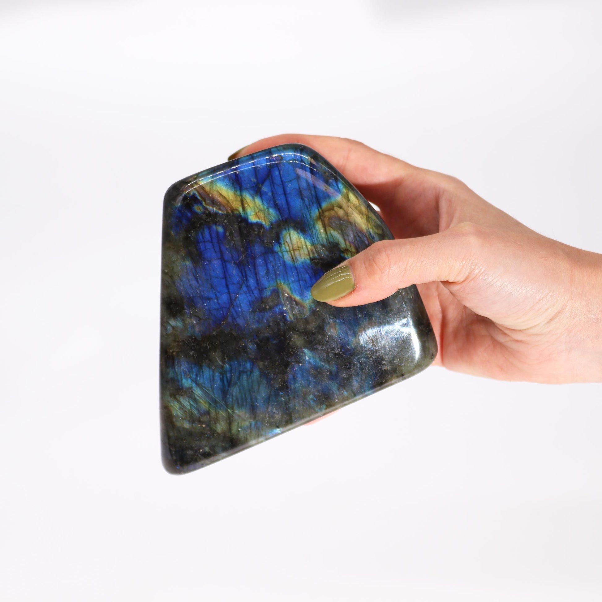 Madagascar Labradorite Statement Stone (approx 900-1100gms  140-170mm) – lifestyle shot