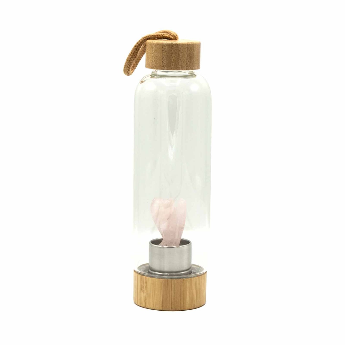 Crystal Infused Glass Water Bottle - Rejuvenating Rose Quartz - Angel | Auro & Co