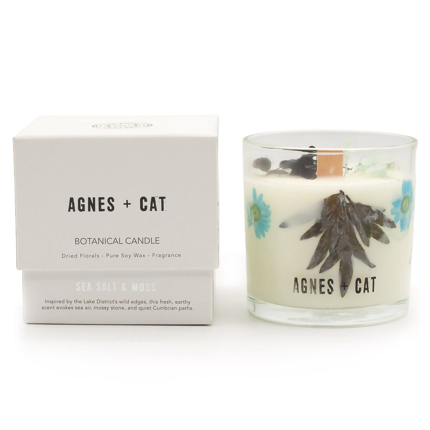 Agnes + Cat Botanical Soy Wax Candle - Seasalt & Moss – detail view