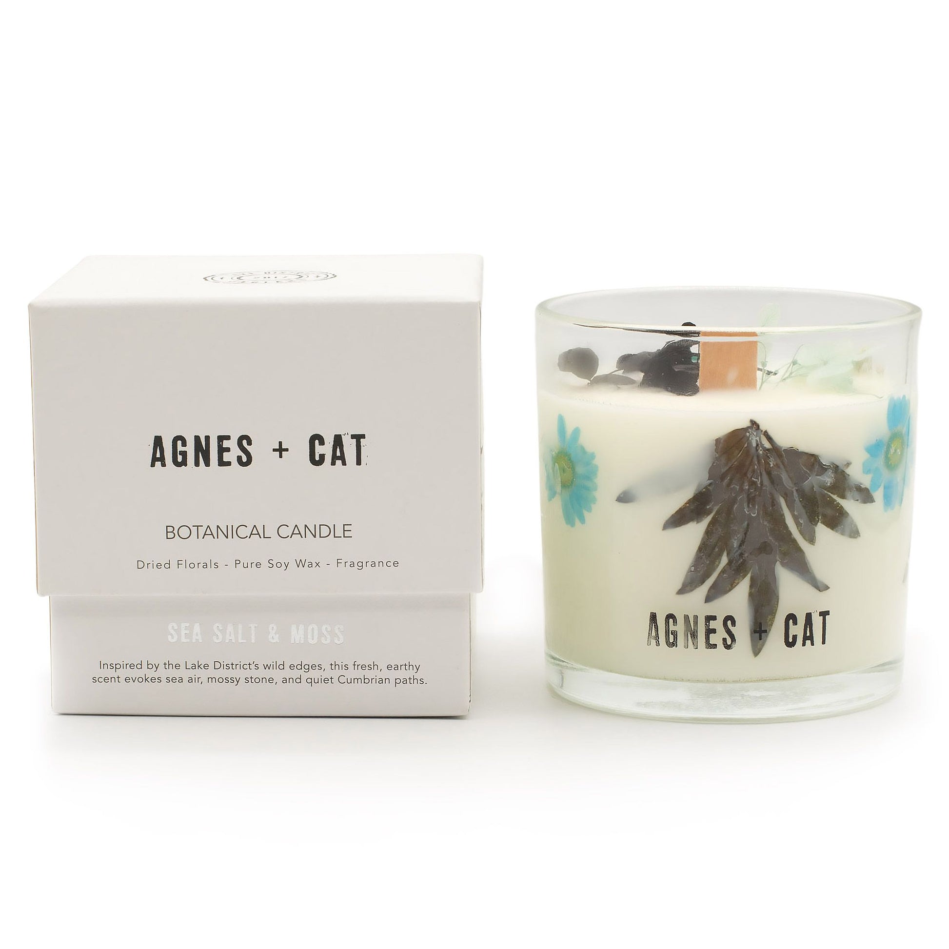 Agnes + Cat Botanical Soy Wax Candle - Seasalt & Moss – detail view