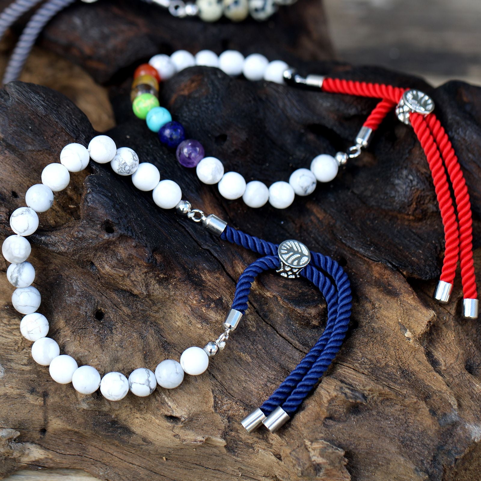 925 Silver Plated Gemstone Charcoal String Bracelet - Dalmatian Jasper – product image 5