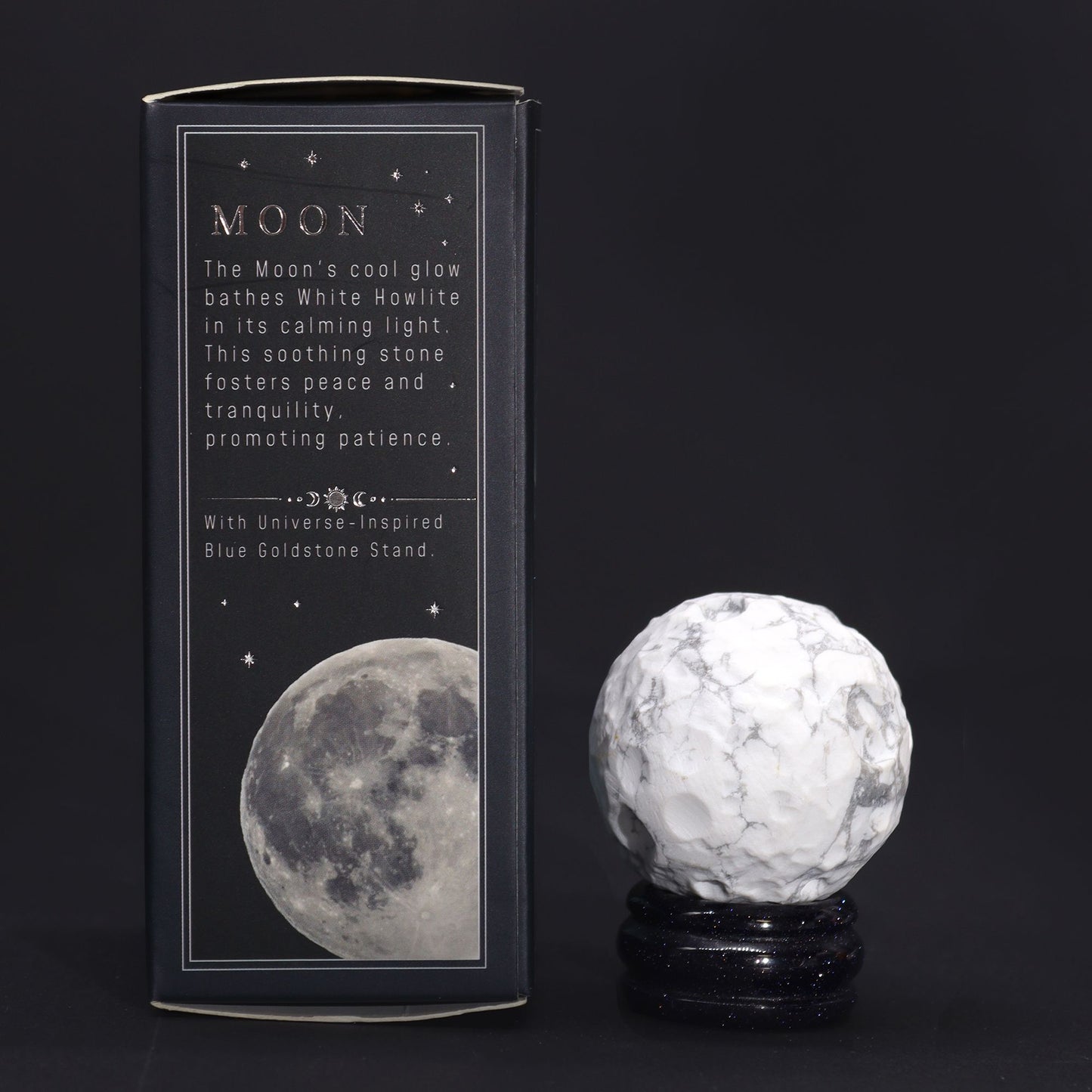 White Howlite Planet on a Sola Goldstone Stand (MOON) – lifestyle shot