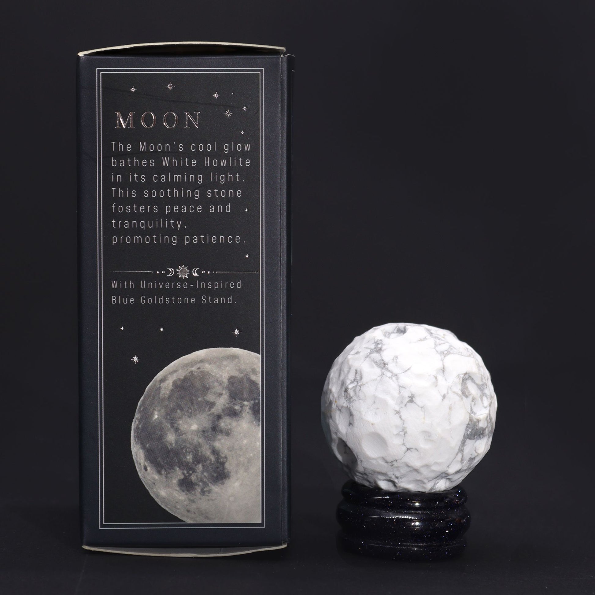 White Howlite Planet on a Sola Goldstone Stand (MOON) – lifestyle shot