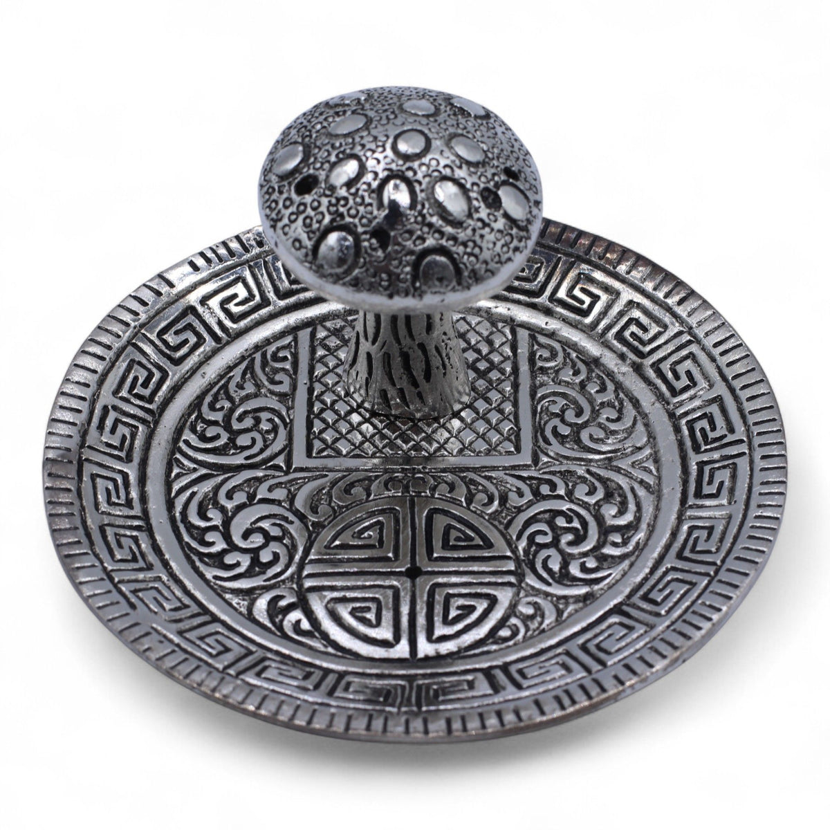 Mushroom Plate Incense Holder, Silver Effect Aluminium, 10cm