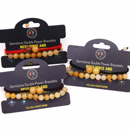 Gemstone Double Power Bracelets- Yellow Aventurine – detail view
