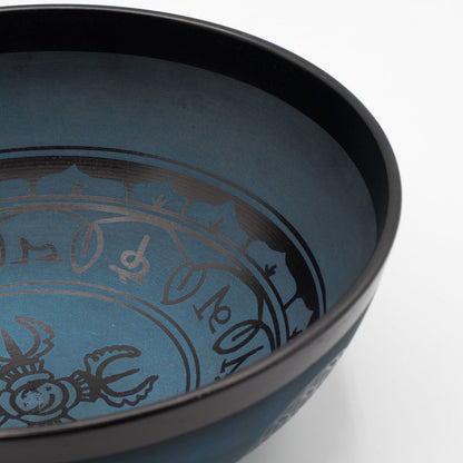 Large Aluminum Singing Bowl - Tibetan Double Dorjy Design - Blue (27cm) – detail view