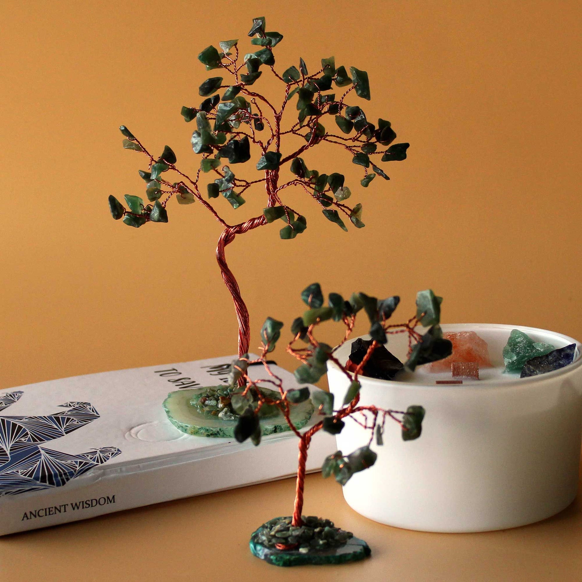 Gemstone Tree - Green Aventurine on Green Agate Base (35 stones) – lifestyle shot