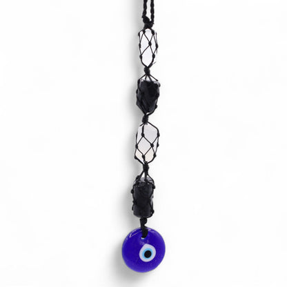 Hanging Stone Pendant - Black Torrmaline & Selonite Tumble- Evil Eye | Auro & Co