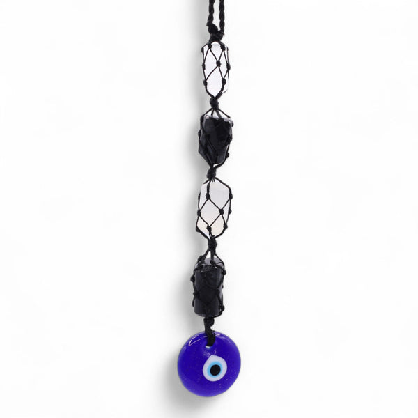 Hanging Stone Pendant - Black Torrmaline & Selonite Tumble- Evil Eye | Auro & Co