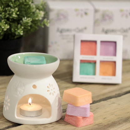 Ceramic Floral Wax Melt Burner with 4 Soy Wax Melts - Agnes + Cat