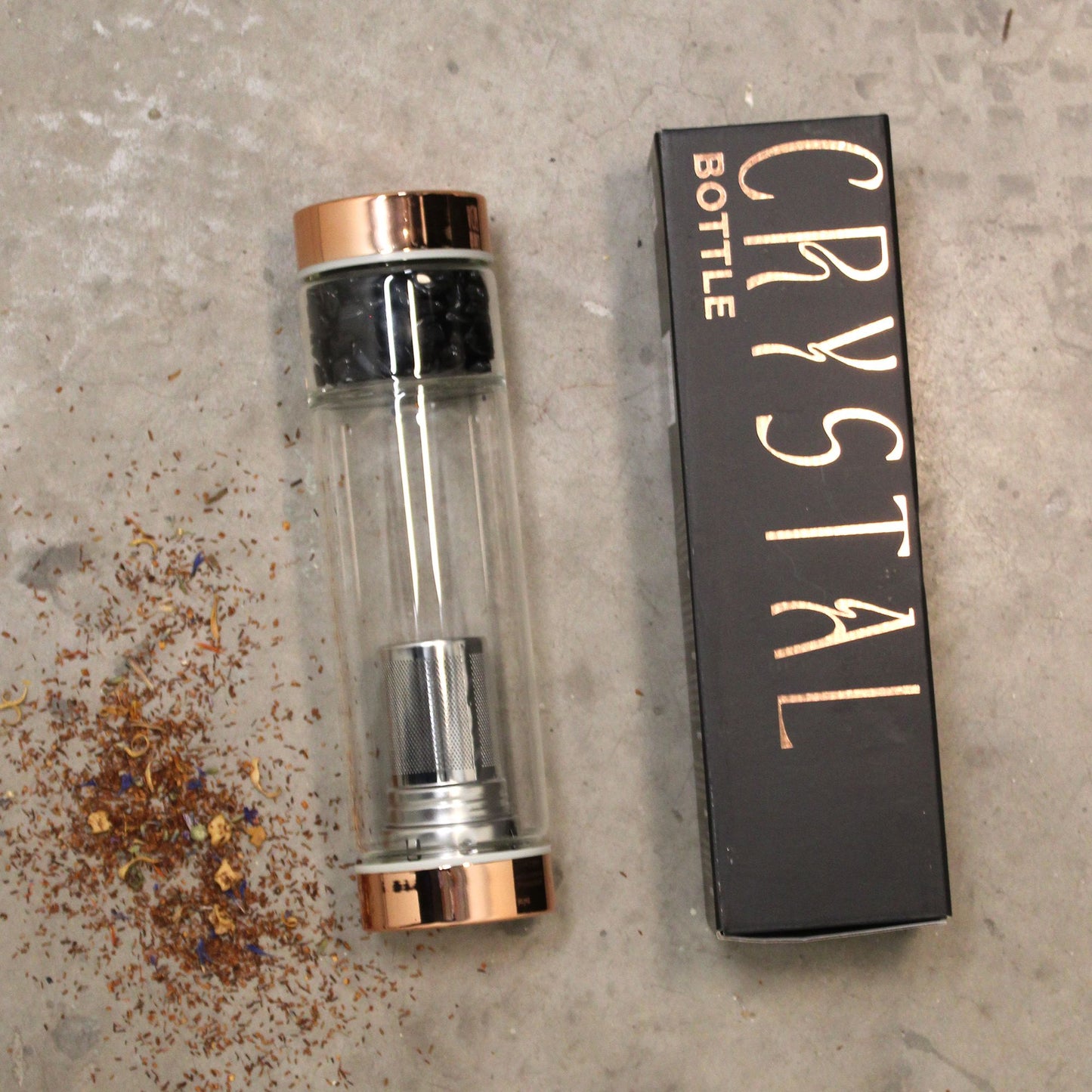 Crystal Glass Tea Infuser Bottle - Rose Gold - Onyx – packaging
