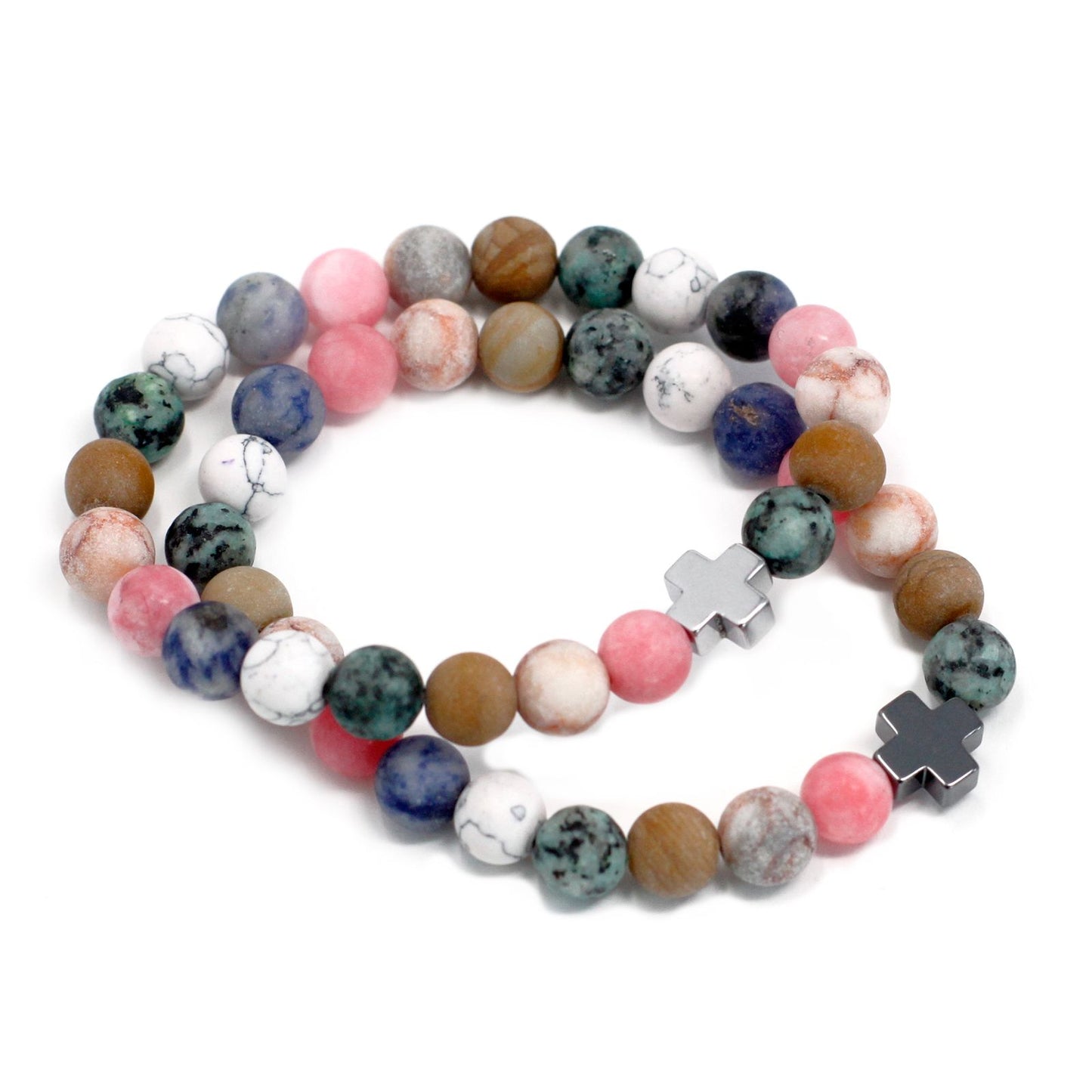 Set of 2 Gemstones Friendship Bracelets - Harmony - Rainbow Gemstones – detail view