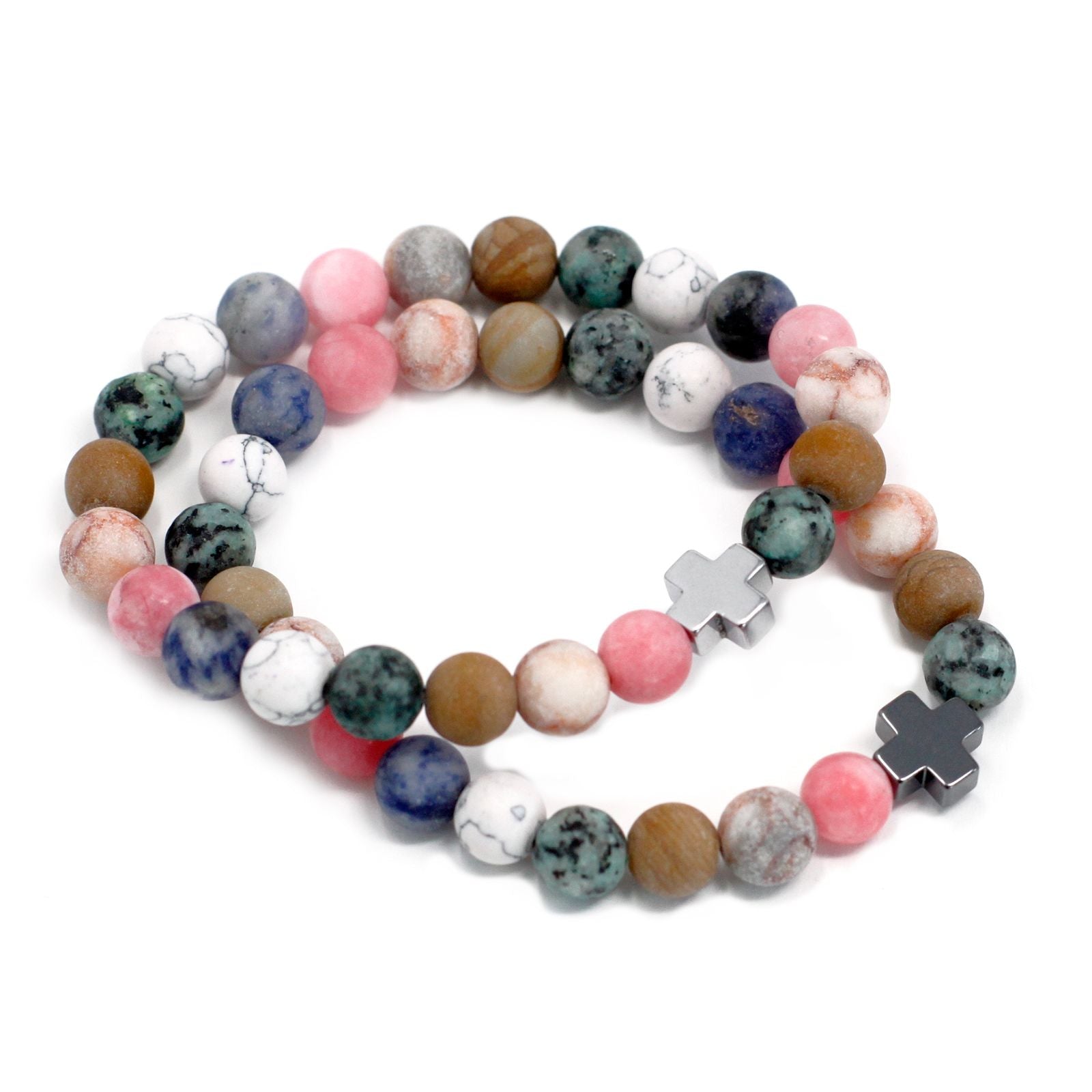 Set of 2 Gemstones Friendship Bracelets - Harmony - Rainbow Gemstones – detail view