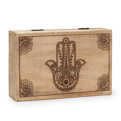 Big Rectangle Mango Wood Keepsake Box - Hamsa Black