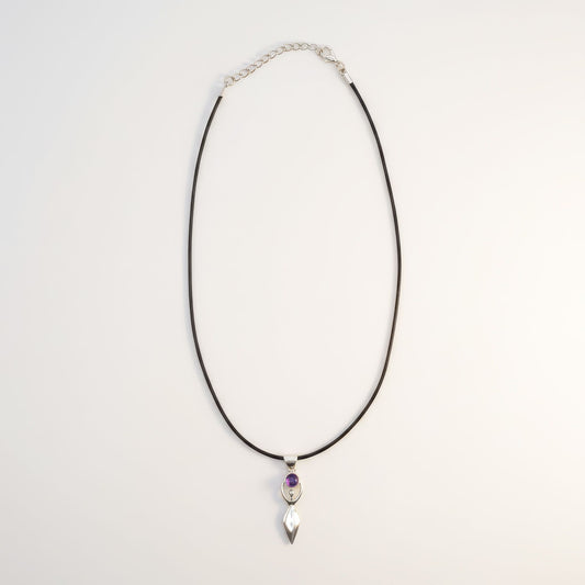 Indian Devotional Pendant - Silver Plated (45cm Cord)- Goddess Amethyst | Auro & Co