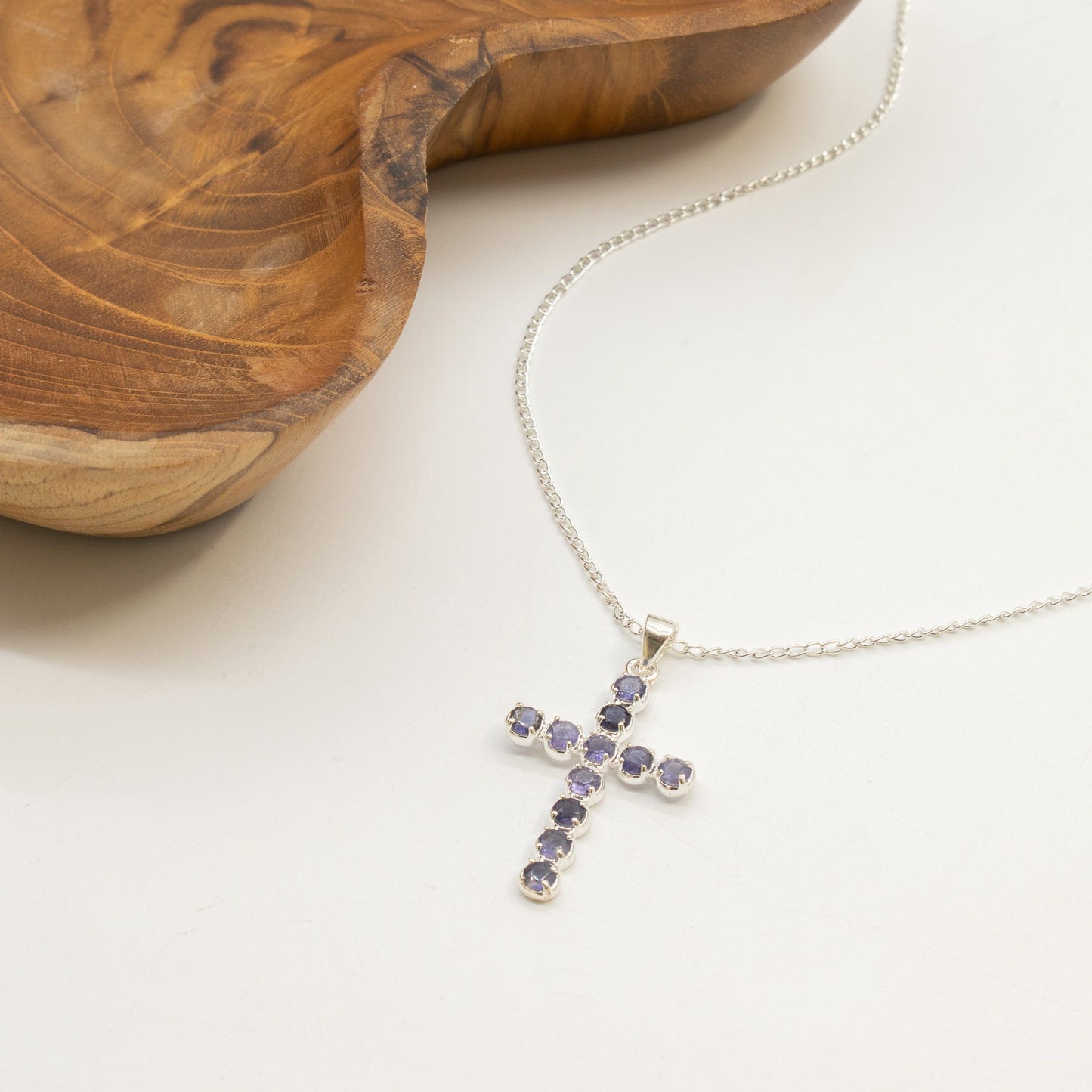 Indian Devotional Pendant - Silver Plated (45cm Chain)- Ionite Crucifix – lifestyle shot