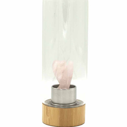 Crystal Infused Glass Water Bottle - Rejuvenating Rose Quartz - Angel – lifestyle shot