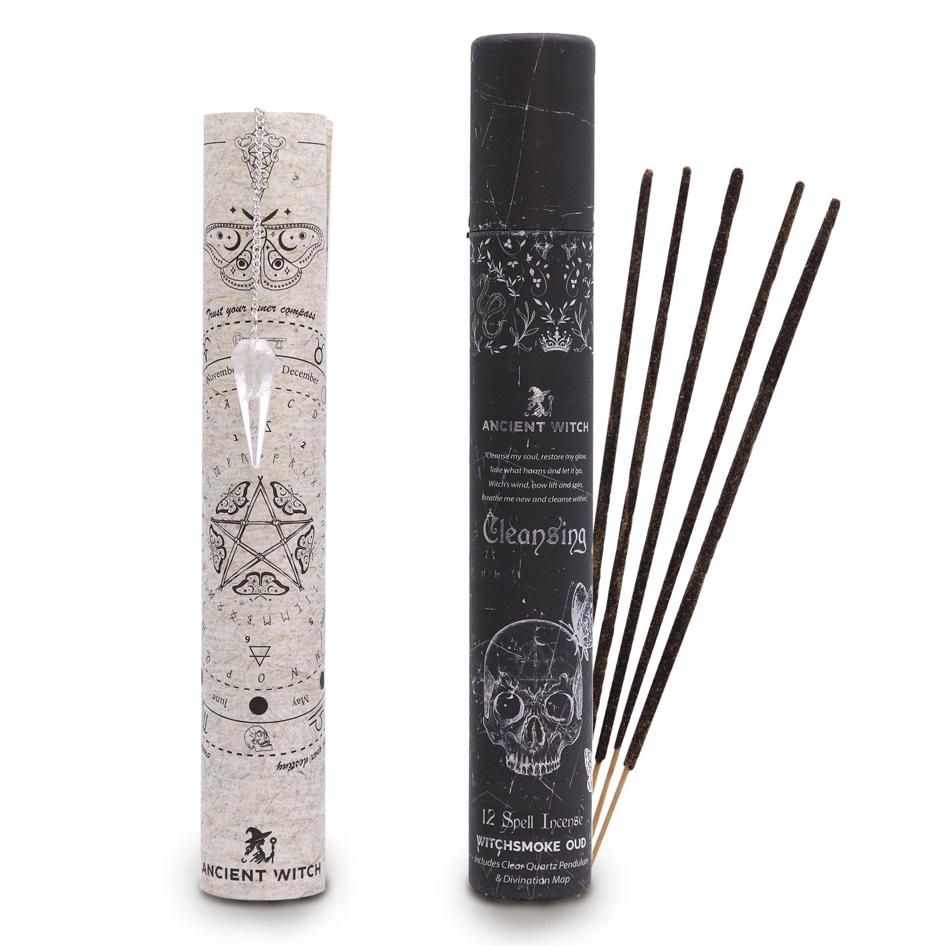 Ancient Witch Spell Incense – Cleansing (Rock Crystal Pendulum Set) | Auro & Co