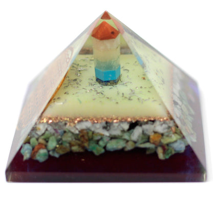 Lrg Organite Pyramid 80mm - Flower of life symbol – detail view